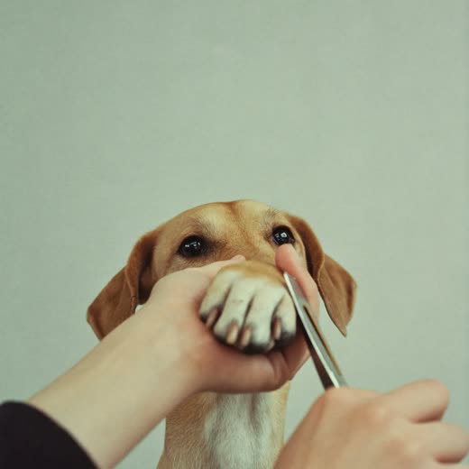 A dog's paw held for a nail trim